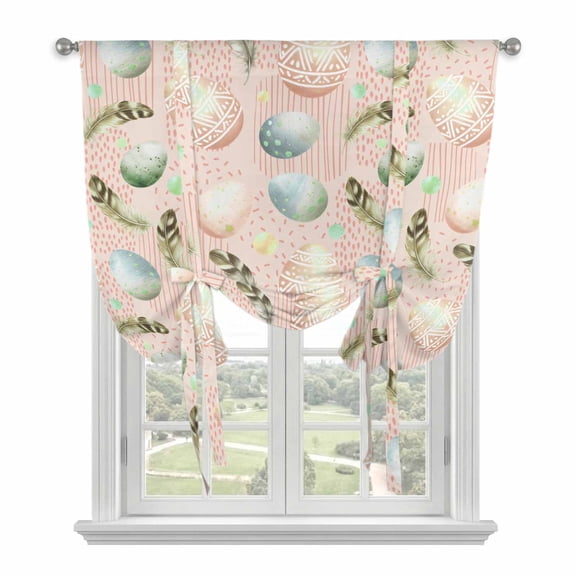 Easter Eggs Balloon Curtains for Bedroom/Front Door/Bathroom, Spring Ethnic Colorful Egg Feather Vintage Tie Up Curtains 63 Inch Length Light Filtering Kitchen Curtains Shades for Windows 46"x63"