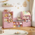 thumbnail image 3 of Homfa Kids Bookcase with Reading Nook, 75" W Kids Toy Storage Organizer with 2 Drawers, Kid Bench for Playroom Kids Room Living Room, Pink, 3 of 7