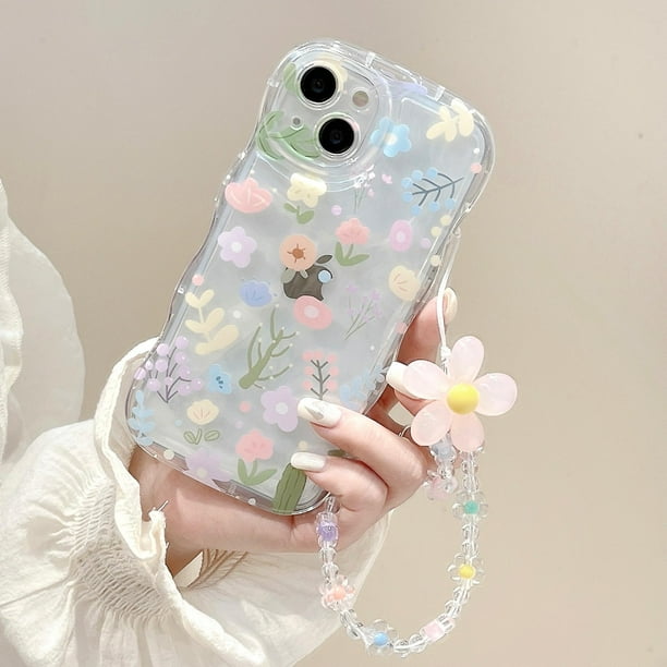 Funda para iPhone 13 Pro Max para mujer y niña, bonita funda estética con patrón de ondas de flores y cadena floral, transparente, suave, TPU, a prueba de golpes, funda protectora para Rojo Verde Cocina, Decoración y Otros