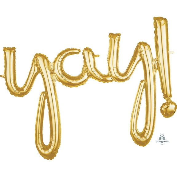 Amscan "Yay" Cursive Balloon Banner, 25" x 35", Gold