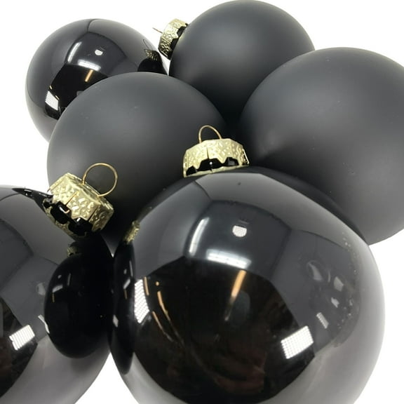 3 Inch Shiny & Matte Black Glass Christmas Ball Ornaments 6 Piece Set