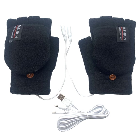 Kilaqueen USB Heated Fingerless Gloves for Women and Men, Convertible Knit Mittens with Flip Top and Button for Typing, Office Work and Winter Use