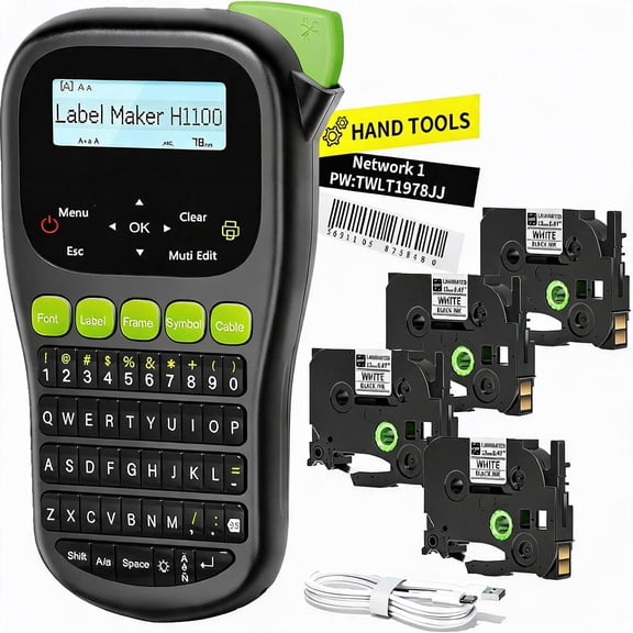 Label Maker Machine with 4 Tapes and Waterproof Labels