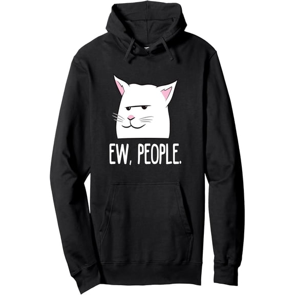 Men'S & Women'S Funny for cat Hoodie with White for cat Face & Pink Ears Print, EW PEOPLE Graphic - 250g 50% Polyester Pullover Sweatshirt, Unisex Casual Loose Fit Hooded Sweater for Cat Lovers, All-