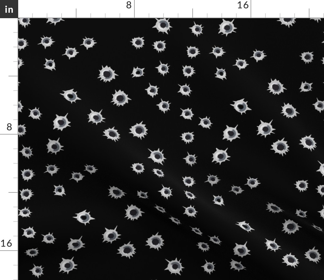 Bullet Holes Black Gray Bullets Gangsters Gun Fabric Printed by