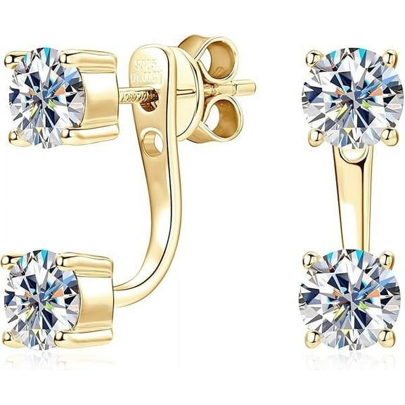 AINUOSHI Moissanite Ear Jacket Earrings for Women Detachable Jackets Two Wearable Stud Earrings Real Gold Plated 925 Sterling Silver Huggie Hoop Earrings for One Hole