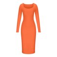 thumbnail image 5 of IROINNID Cocktail Dress for Women Wedding Guests Dresses for Women Solid Winter Round Neck Slim Thickened Dress Long Sleeve Round Neck Knee Length Dress Savings,Orange, 5 of 7