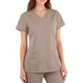 thumbnail image 3 of Scrubs for Women – Ultra Soft 4-Way Stretch V-Neck Top with Convenient Pockets, Easy Care Fabric Khaki 2XL, 3 of 4