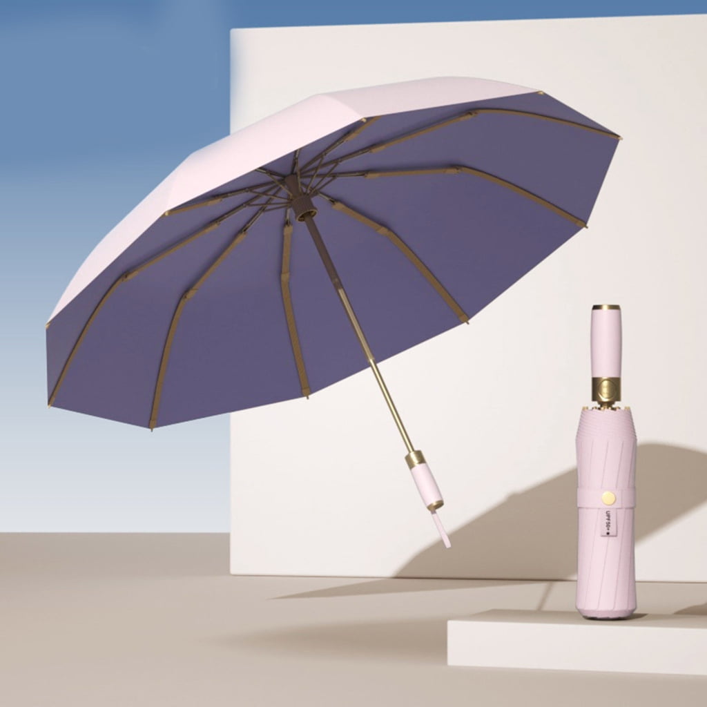 SDFGTstore Travel Umbrellas Auto Open Close Golden Handle Ergonomic Sun Rain Protections
