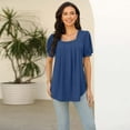 thumbnail image 4 of Lovskoo 2024 Womens T Shirts Pleated Dressy Casual Short Sleeve Scoop Neck Summer Tunic Tops T-Shirts for Work Navy 2XL, 4 of 6