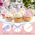 thumbnail image 2 of Uxcell 30-Pack Bow Cupcake Toppers, Ribbon Bow Cake Toppers Plaid Bowknot Cupcake Picks Birthday Cake Decor for Bridal Shower [Light Purple], 2 of 7