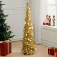 thumbnail image 2 of simeccom Christmas Tree Artificial Xmas Tree, 5 Ft Pop Up Tinsel Trees Collapsible Reusable Slim Tree Easy-Assembly for Home Christmas Decoration Golden, 2 of 6