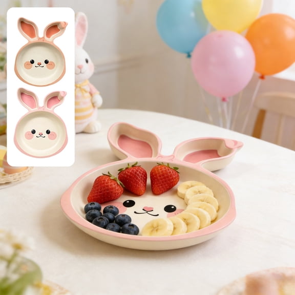 Oefntac Easter Bunny Feeding Plate 10in Melamine 3 Compartment Divided Toddler Toddler Kids Snack Tray Cute Solid Food Weaning School Meals