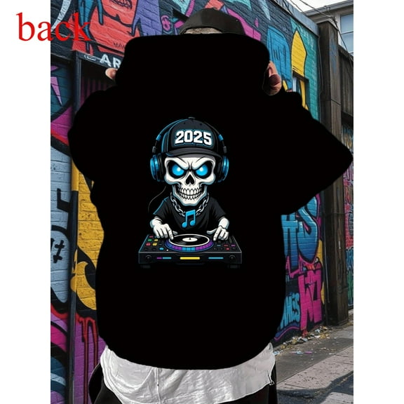 Skull DJ Graphic Hoodie Trendy Pullover Sweatshirt Comfortable Cotton Hooded long-sleeved Black S-2XL