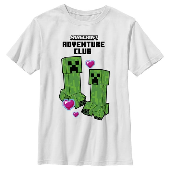 Boy's Minecraft Adventure Club Creeper Hearts  Graphic Tee White X Large
