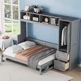 thumbnail image 3 of Full Size Murphy Bed with Closet and Drawers, Wall Bed with Storage Shelves and Cabinet, Wood Bed Frame with Support Slats, Folding Bed for Guest Room Small Room, Space Saving, Gray, 3 of 7