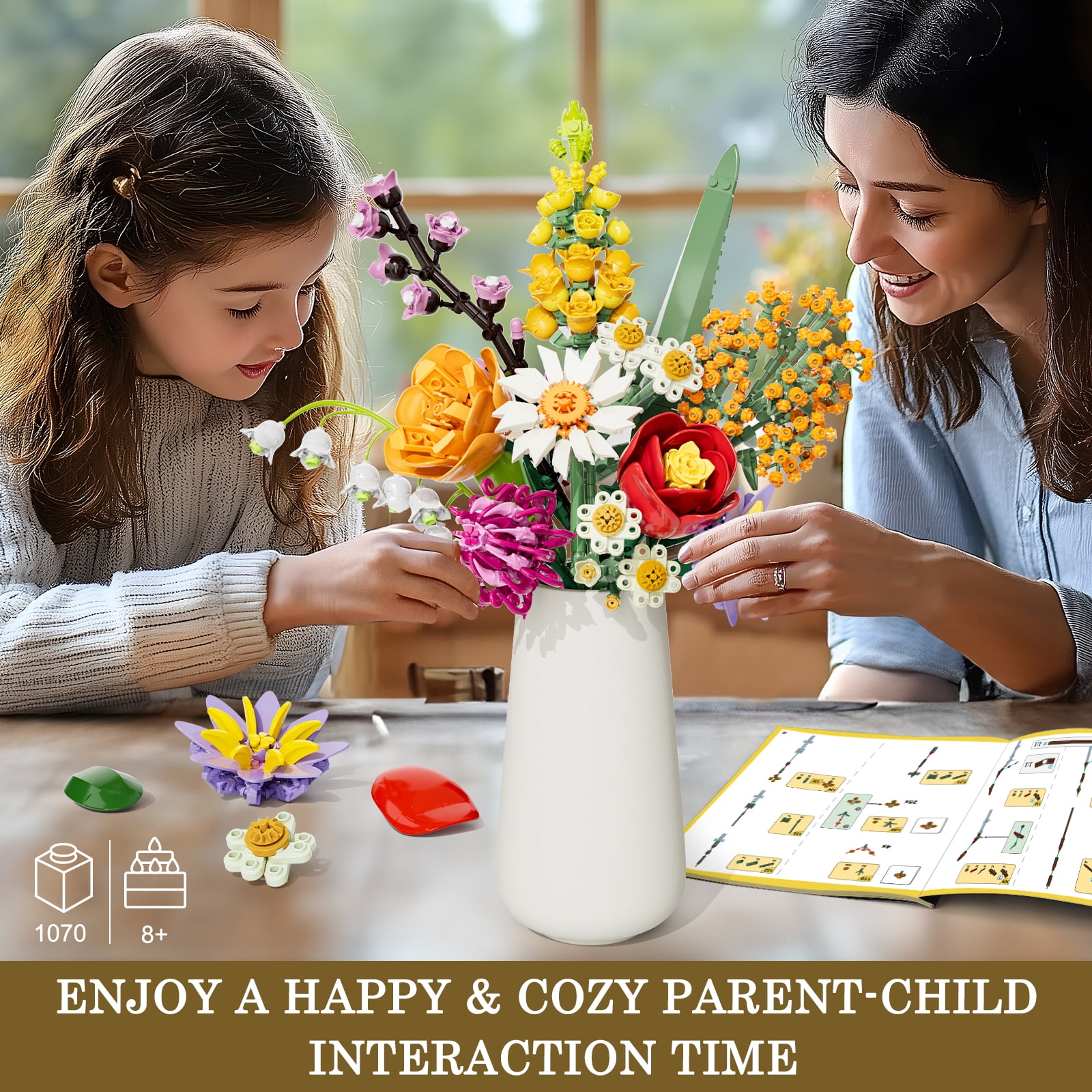 Flowers Building Set, 1070PCS Wildflower Botanical, ABS Flower Kit Toy for Kids Adults Women, Home Decor Gift for Birthday, Christmas, Father's Day