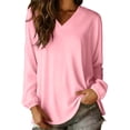 thumbnail image 2 of Yrmaups Loose Fit Long Sleeve Blouse for Women, Casual V Neck Top, Flowy Soft Tee for Vacation Office Travel Daily Wear, Pink L, 2 of 7