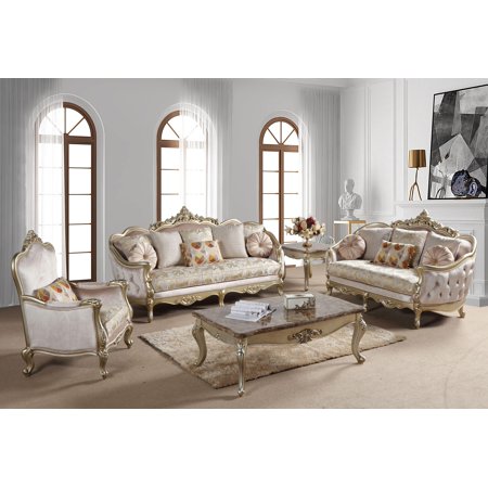 Champagne Finish Wood Sofa Set 3Pcs Traditional Cosmos Furniture Diana