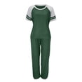 thumbnail image 5 of XIAONU Womens Pajamas Set Casual Color Block Short Sleeve Top And Elastic High Waist Drawsting Long Pants Sleepwear Loungewear Set, 5 of 7