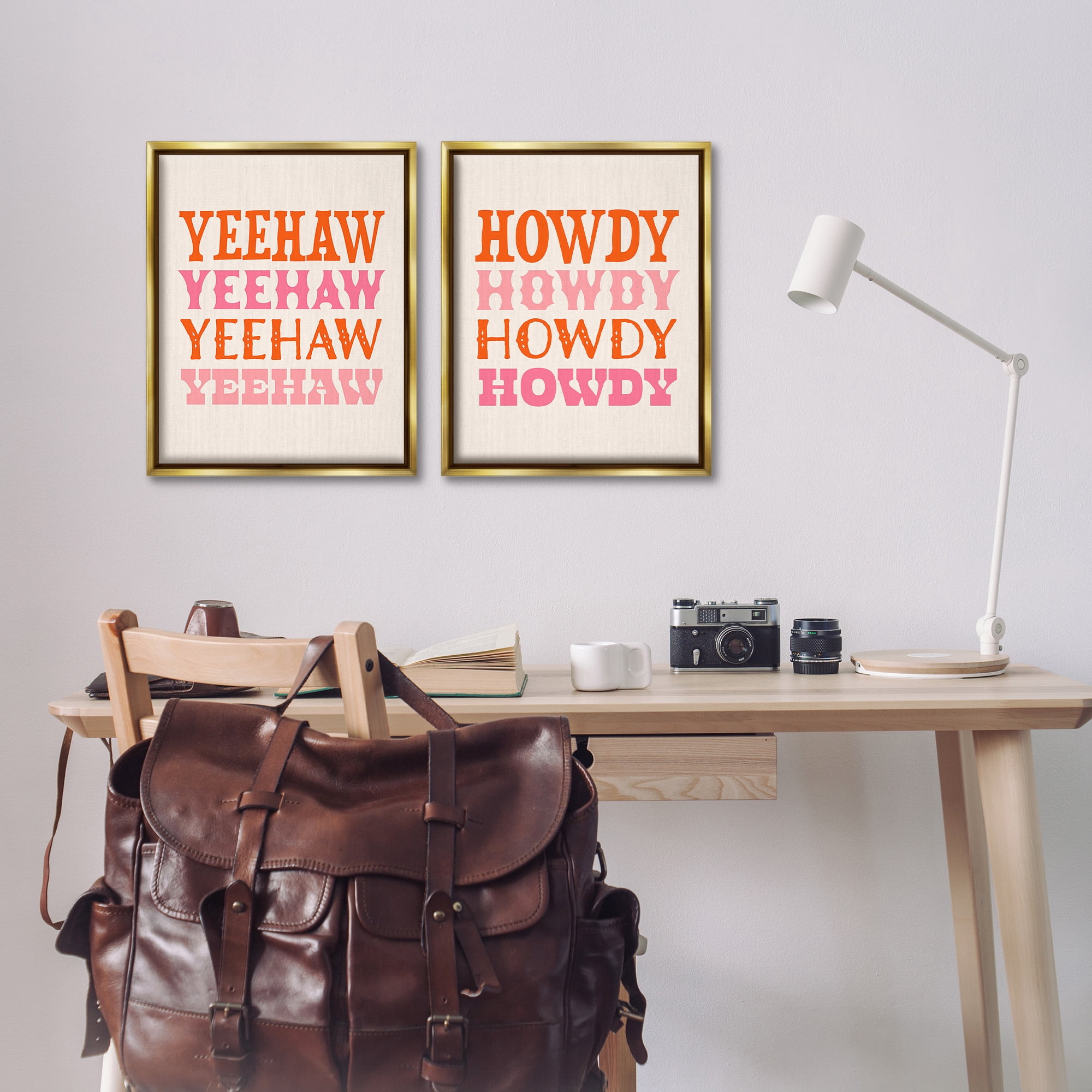 Stupell Industries Yeehaw & Howdy Typography Typography Painting Gold Floater Framed Canvas Art Print Wall Art, 17 x 21, Set of 2