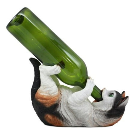 Ebros Feline Calico Kitty Cat Wine Bottle Holder Caddy Figurine for Whimsical Tabletop Wine Racks or Animal Statues & Kitten Figurines As Birthday Gifts Crazy for Cat Lovers