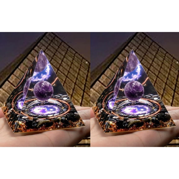 2PCS Orgonite Pyramid Amethyst Peridot Healing Crystal Energy Orgone EMF Protection