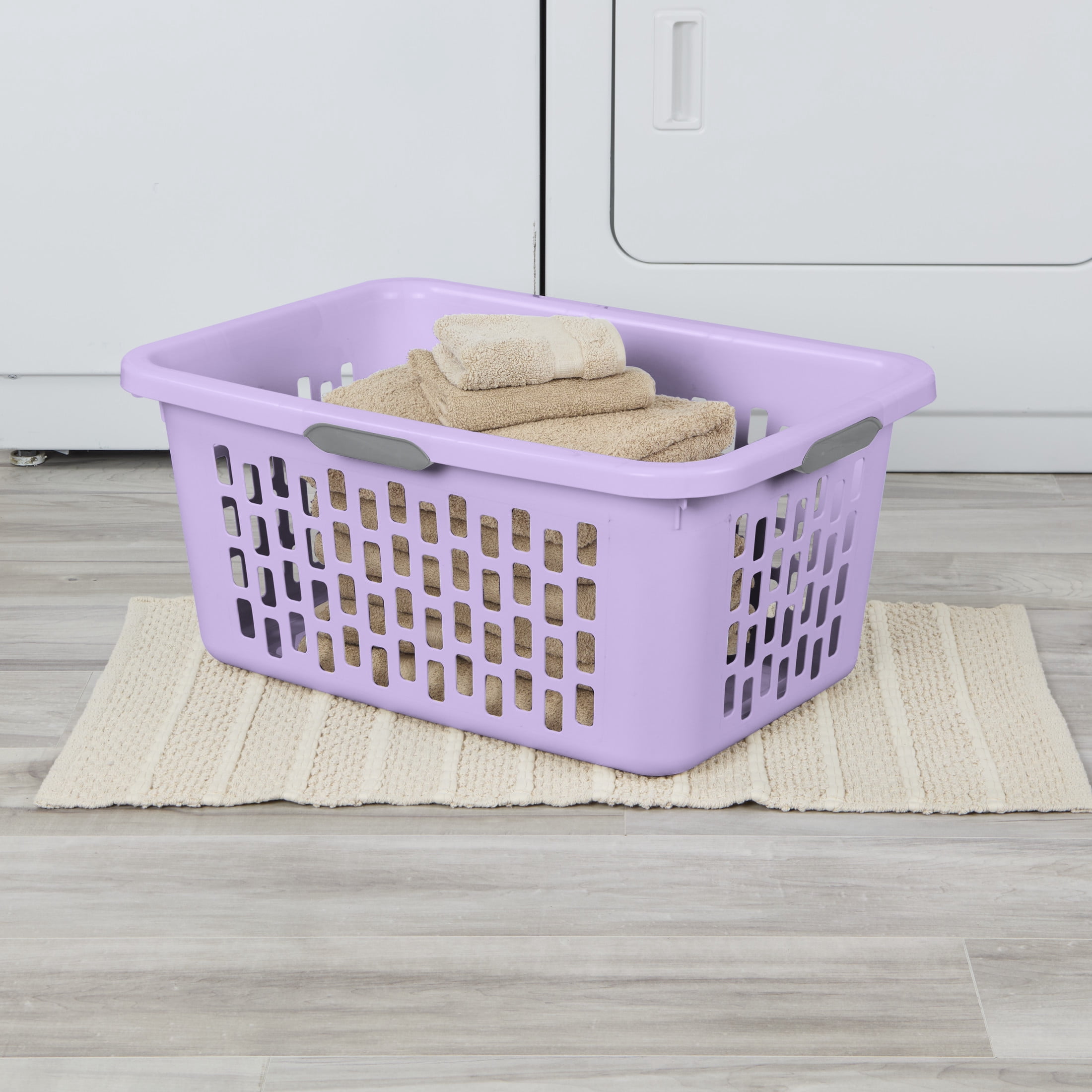 Sterilite Large 2 Bushel Plastic Laundry Basket with 4 Comfort Grip Handles, Lilac, 6 Pack