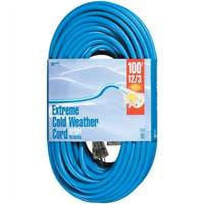 Woods 2436 16/3 100' Blue Outdoor Cold-Flexible Sjtw Extension Cord with Lighted End
