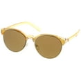 thumbnail image 2 of sunglassLA Unisex Double Nose Bridge Metal Trim Mirror Lens Round Cat Eye Sunglasses 55mm (Gold-Gold / Gold Mirror) - 55mm, 2 of 4