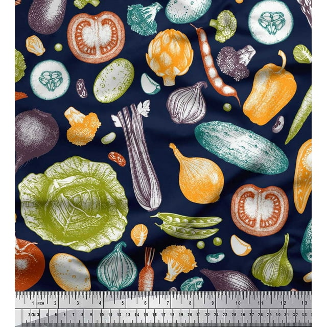 Soimoi Blue Cotton Poplin Fabric Mixed Vegetable Print Sewing Fabric Yard 42 Inch Wide