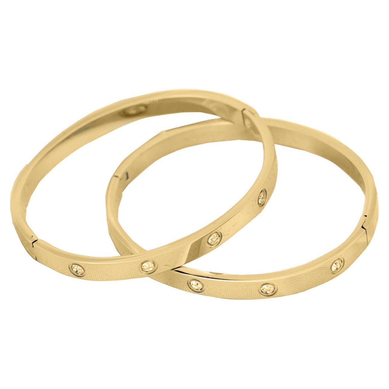 Keyo & CO. 14k Bonded Gold Love Friendship Bangle Bracelets for Women, 2 Pack, Stainless Steel