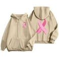 thumbnail image 5 of Breast Cancer Awareness Hoodies for Women 2025 Zip Up Fleece Lined Hoodie with Pockets Hooded Sweatshirt Pullover Top, 5 of 7