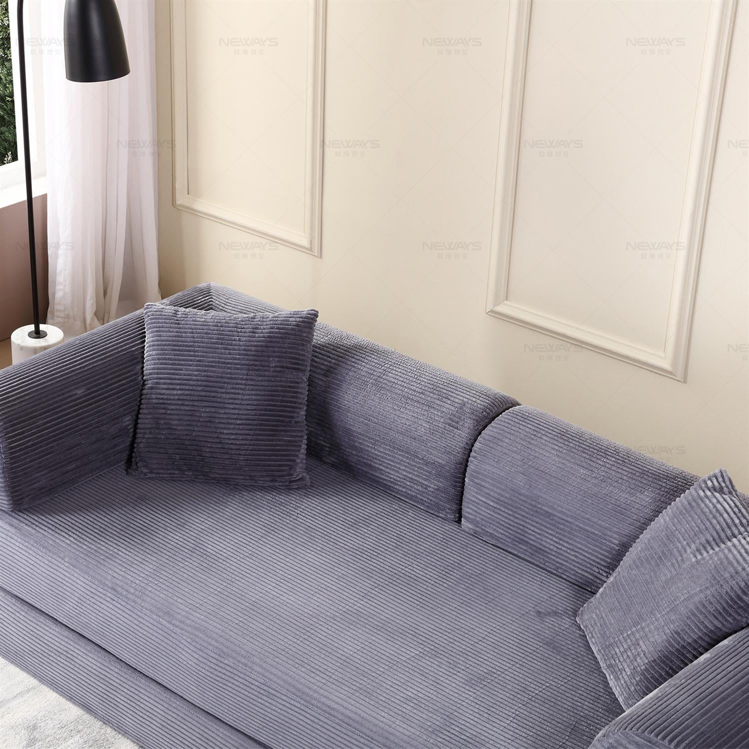 Demi Bonn 77" Convertible Sleeper Sofa Bed, Corduroy Foldable Mattress Couch with Cylindrical Pillow & Fixed Frame for Living Room, Bedroom, Gray