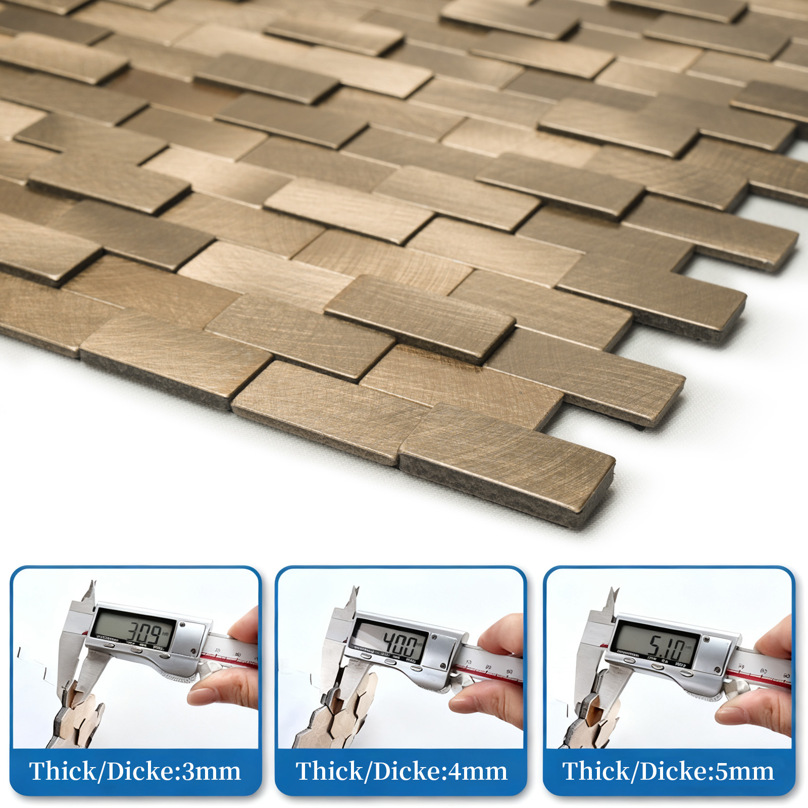 10pieces Striped and long-shaped Self-Adhesive Aluminum Composite Mosaic Peel-and-Stick Tiles No Grout, Easy DIY Backsplash & Accent Wall – Scratch, Splash & Heat-Resistant Metal Finish 11.8"x11.7"