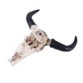 thumbnail image 3 of Escultura de cabeza de toro de cuerno largo de vaca, cabeza de animal de resina, esqueleto de calavera, decoración para colgar en la pared, adornos creativos de Halloween, manualidades para el hogar,, 3 of 5