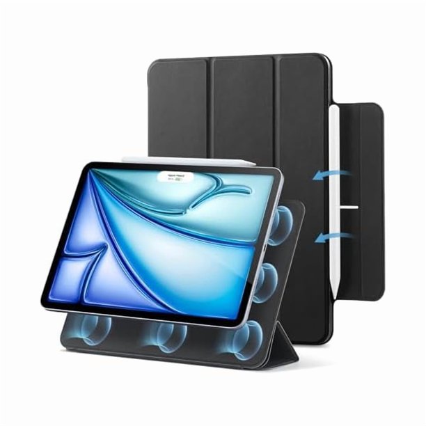 wonim11 ESR for iPad Air 11 Inch Case M3/M2 (2025/2024), iPad Air 5th/4th Gen (2022/2020), Powerful Magnetic Attachment, Slim Trifold Stand Case, Auto Wake/Sleep, Durable Protection, Black
