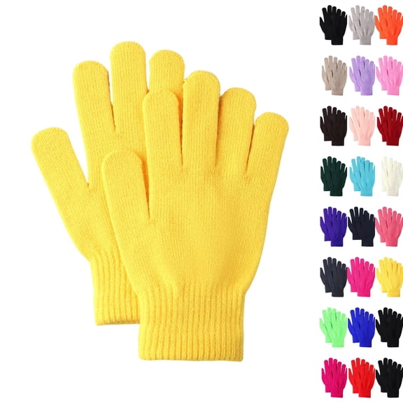 Winter Gloves Knit Warm Adult Stretchy Magic Gloves Bulk for Men Women Yellow
