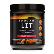 Beyond Raw LIT PreWorkout Powder Supplement For Men and Women, Energy, Focus, Endurance, Pumps, Nitric Oxide Boost, 250mg Caffeine, Creatine, Beta Alanine, Fruit Punch, 30 Servings