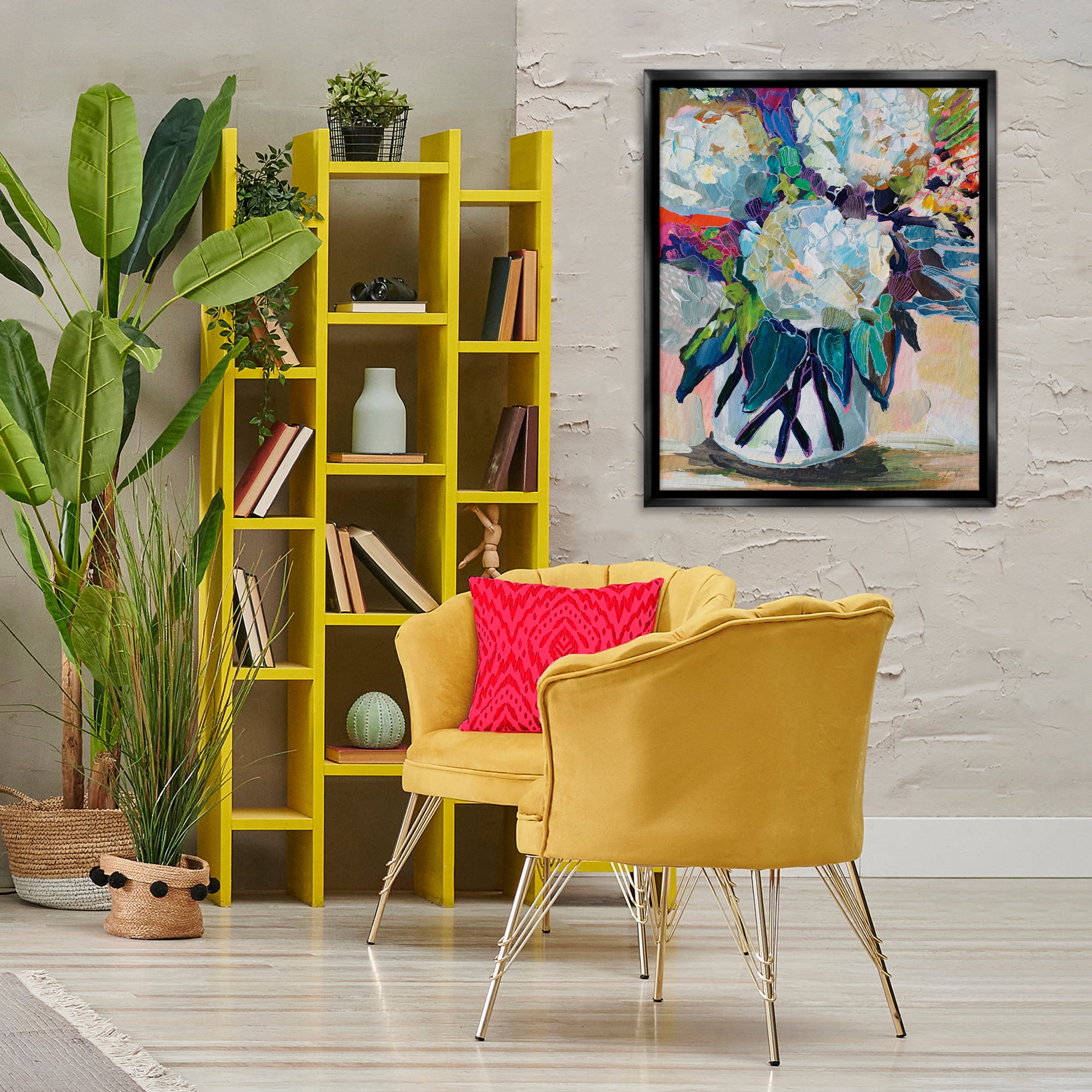 Stupell Industries Summer Blooming Bouquet Plants & Flowers Painting Black Floater Framed Canvas Art Print Wall Art, 25 x 31