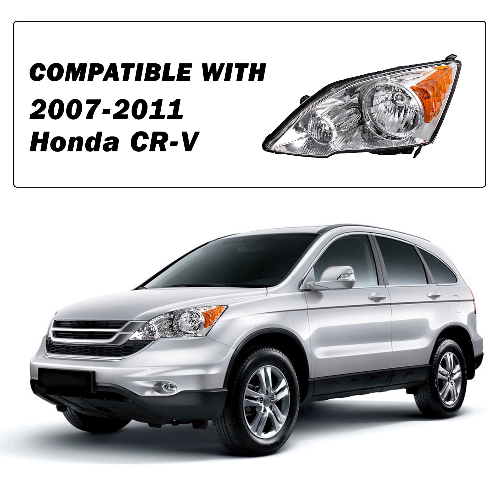 For 07-11 Honda CRV CR-V Chrome Amber Corner Headlights Assembly Pair 2007-2011