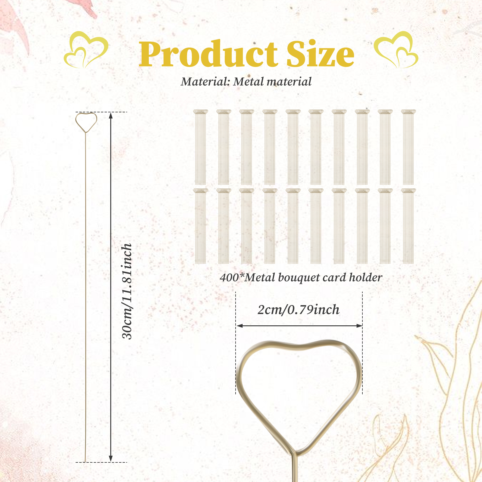 Threns 400 Pcs Floral Card Holder Pick 12 Inches Metal Flower Card Holder Stick for Birthday Party Engagement Wedding Formal Meeting