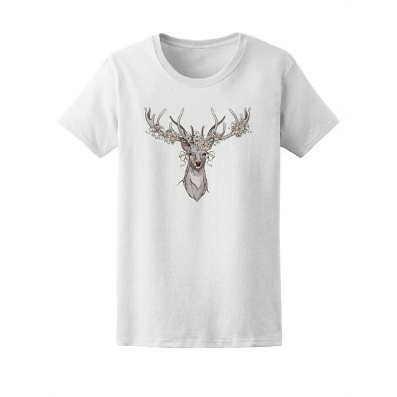Beautiful Floral Grey Deer Tee Women's -Image by Shutterstock