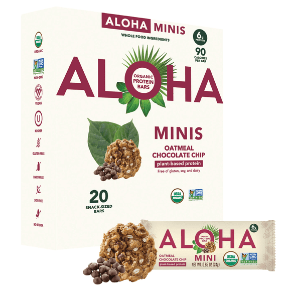 ALOHA, Plant Based Protein, Mini Bars, Oatmeal Chocolate Chip (Pack of 20)