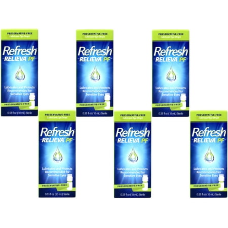 Refresh RELIEVA Preservative-Free Lubricant Eye Drops for Sensitive Eyes, 0.33 FL OZ (10 ml) - 6 Pack