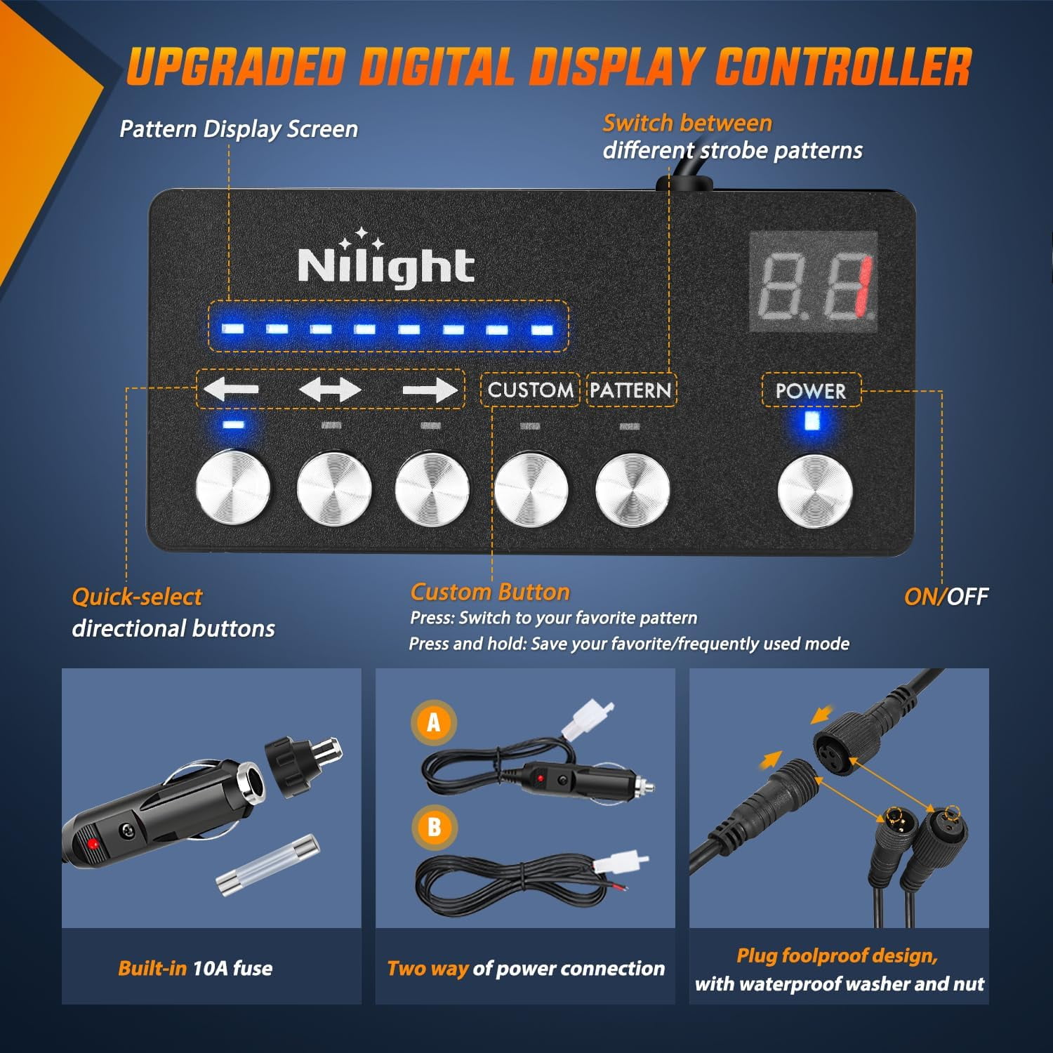 Nilight 8PCS Led Strobe Lights with Controller 12V 24V Sync Feature Green Strobe Light 12 LED Surface MountWarning Lights with Strobe Controller for Vehicle Car Truck RV ATV