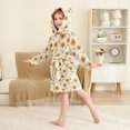 thumbnail image 2 of FORMRS Niños Bathrobe Unisex Hooded Robe Soft Plush Pajamas Sleepwear, Size 2-3T, Beige Sunflower Pattern, 2 of 7