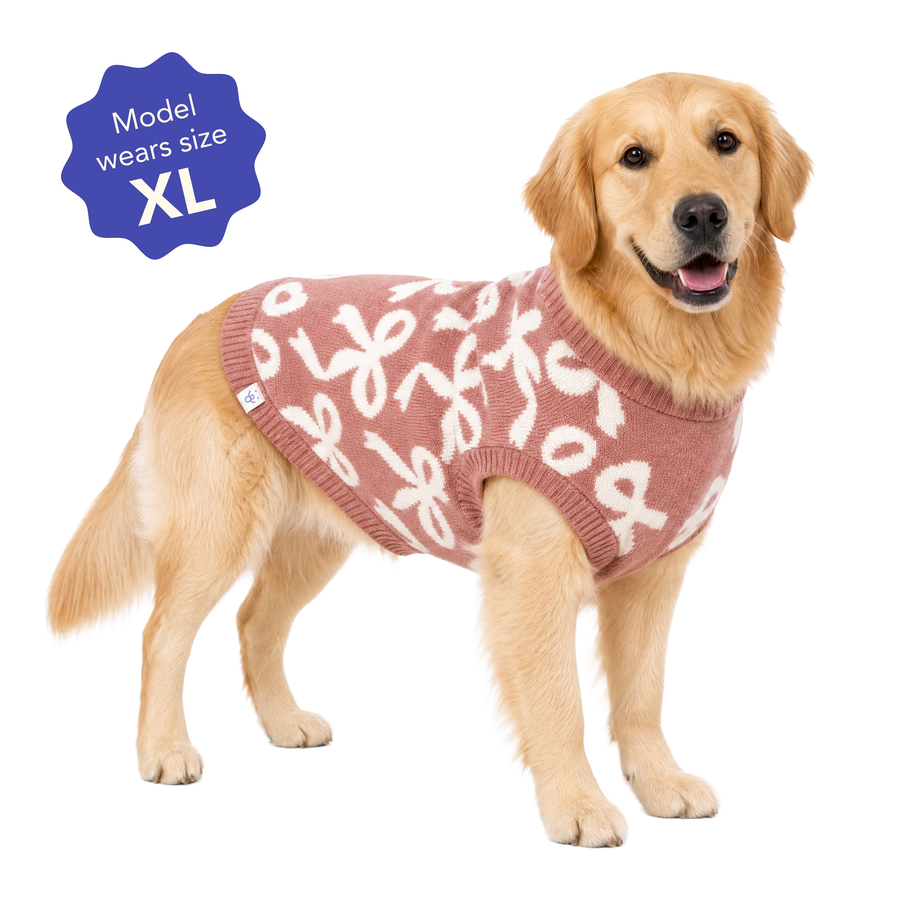 Oodles Bow Jacquard Fall Dog Sweater, Red, XL