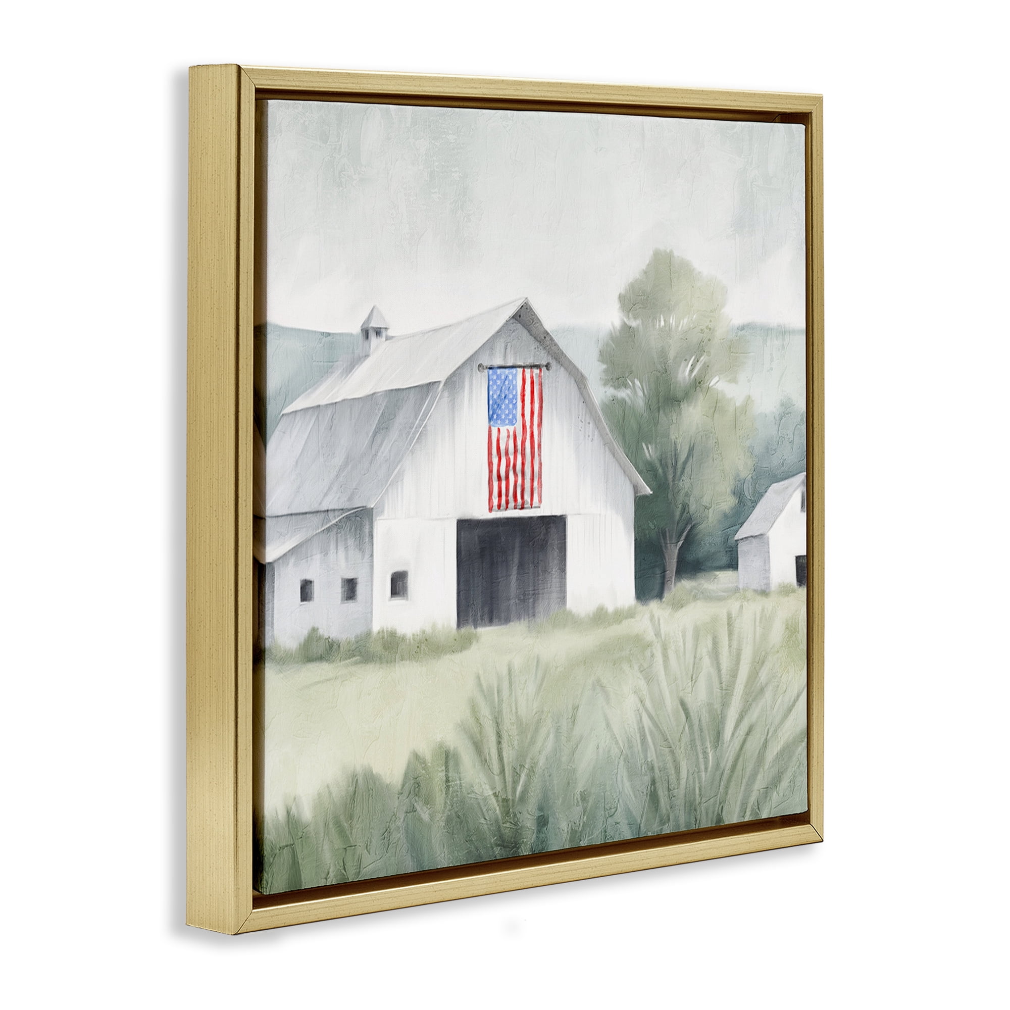Stupell Industries Home USA Flag Barn Gold Framed Floater Canvas Wall Art, design by Kim Allen