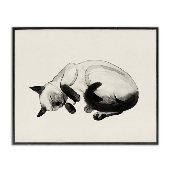 Stupell Industries Modern Siamese Cat Nap Relaxed Pet Black Framed Giclee Art, 14 x 11, by Grace Popp